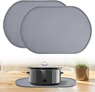 2 Pcs Heat Resistant Mat for Crockpot Slow Cooker - Thickened Silicone Baking Mats, Oval Non Slip Waterproof Heat Resistant Pad, Universal Fit for Most Slow Cookers, Easy to Store