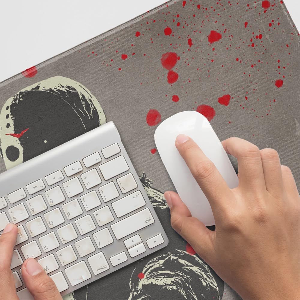 Friday The 13th Jason Character Large Gaming Mouse Pad Desk Mat with Stitched Edges, Non-Slip Base for Gamer, Home and Office, 31.5 x 15.7
