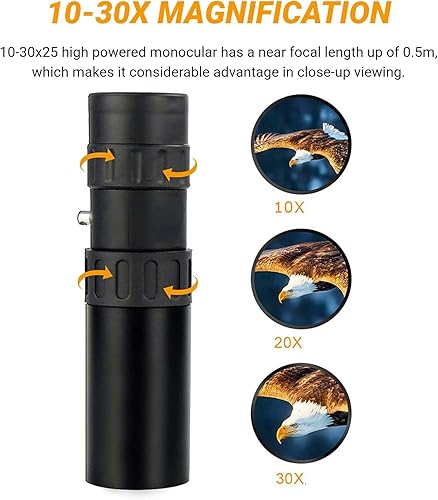 Miniatura 3 de Telescopio monocular, telescopio de zoom de 10-30x50, monocular compacto con visión nocturna, mini telescopio portátil de mano para observación de