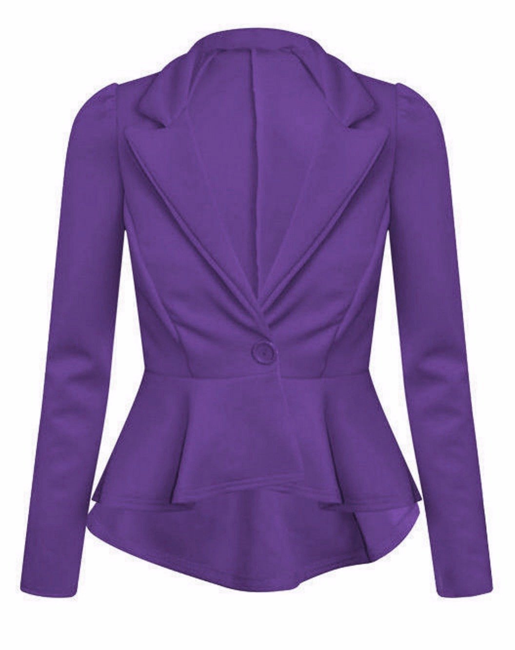 GOSTYLES® Womens Elegant Long Sleeve Peplum Blazer Jacket, Ladies Stylish One-Button Tailored Slim Fit Office Wear Flared Hem Coat (Purple, 8-10)