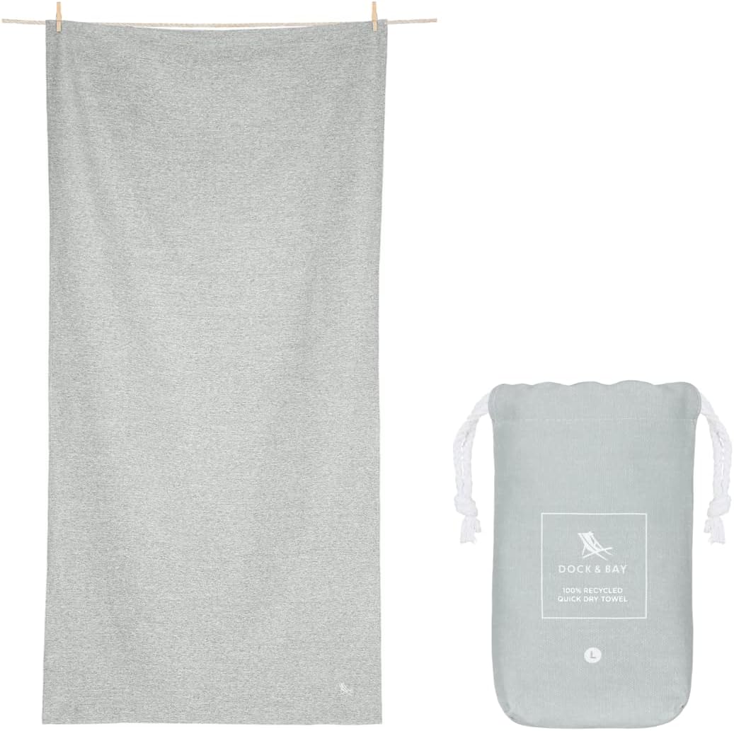 Dock & Bay Customized Beach Towel - Quick Dry, Sand Free - Compact, Lightweight - 100% Recycled - Includes Bag - Essential - Mountain Grey - Large