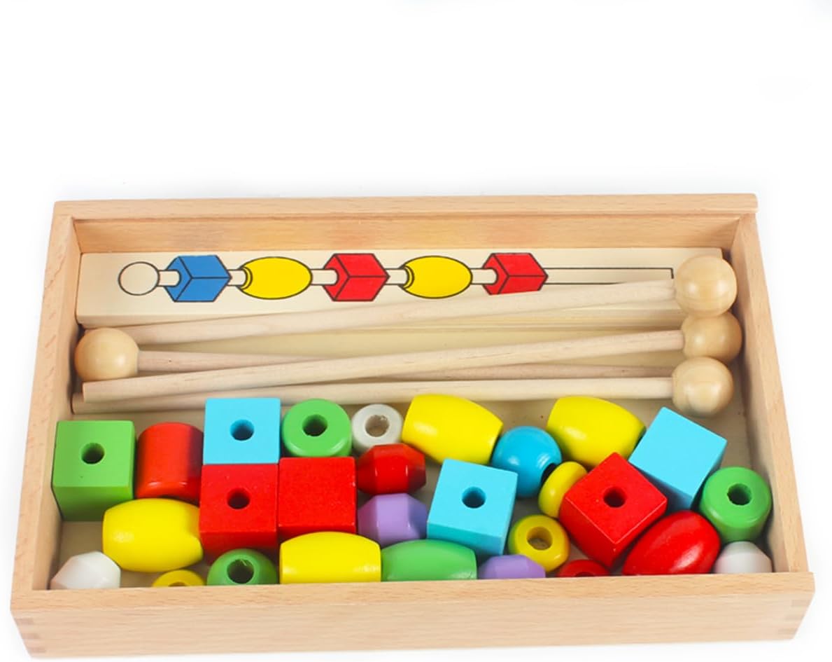 Montessori Children Color Shape Cognitive Matching Teaching Aids Wood Bead Sequencing Box Color Geometrical Shape Math Educational Toys Early Learning Birthday Gift