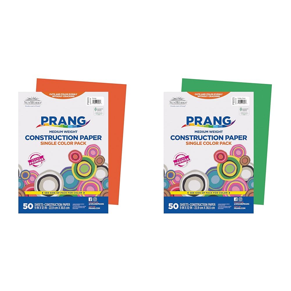 Prang Construction Paper, Orange &amp; Holiday Green, 50 Sheets Each, 9" x 12"
