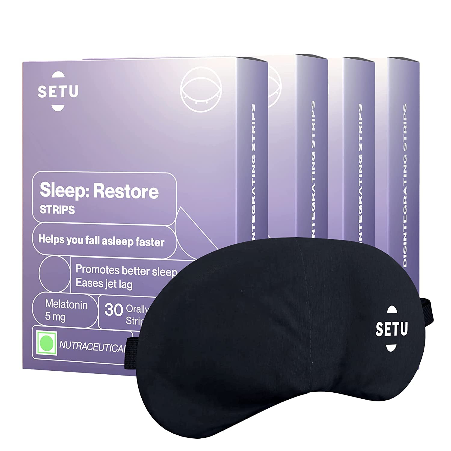 Setu Melatonin 5mg - 30 Orally Dissolving Strips (Pack of 4) + Eye Mask | Promotes Relaxation & Sleep, Helps Improve Sleep Quality, Eases Jet Lag Strain, Non-Habit Forming | Mint Flavour (B0B8N1HPZ4) Amazon Price History, Amazon Price Tracker
