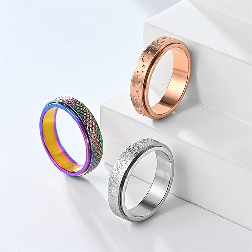 Miniatura 9 de fekang Anillos de ansiedad para mujeres, anillos giratorios para aliviar el estrés, anillos giratorios para adolescentes y niñas, 4 anillos de acero