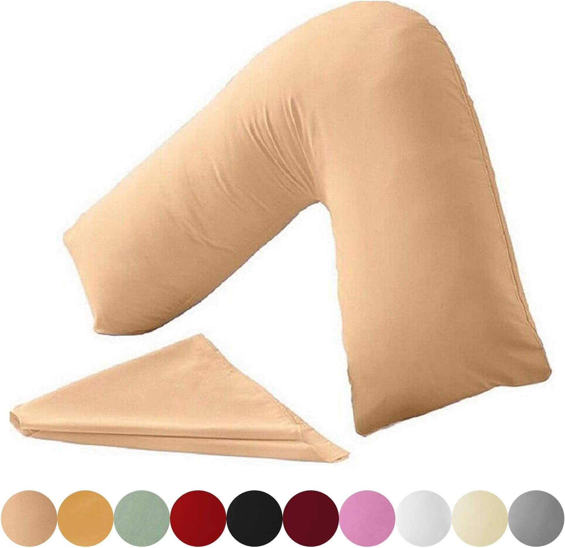 KANAK V Shaped Pillowcase Plain Polycotton Back & Neck Support V Pillow case cover - Orthopaedic/Pregnancy/Nursing Pillow Cover Only - Latte/Mocha