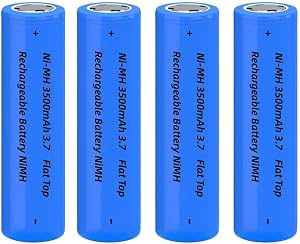 4 Pack Ni-MH Battery Rechargeable, NiMH 3500mAh Flat Top Rechargeable Batteries High Drain for LED Flashlight, Headlamp, Remote Control, RC Car, etc, Size: 18mm * 65mm / 0.7inch * 2.55inch, Boxed