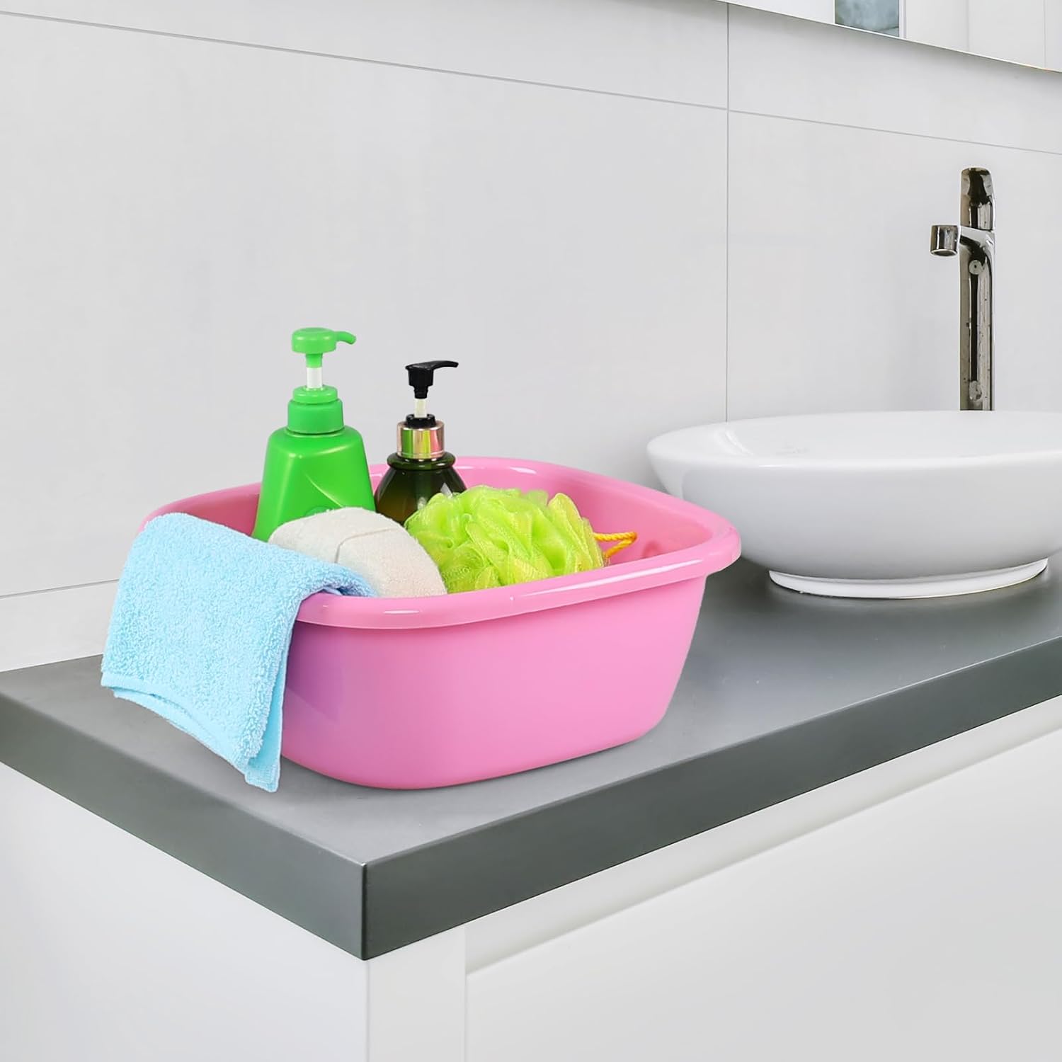 12 Quart Square Plastic Dish Pans, Set of 4 Small Plastic Dish Wash Basins