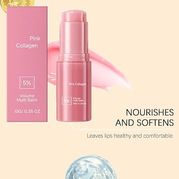 Pink Collagen Volume Multi Balm Stick,Multi-Purpose Anti-Aging Face Stick for Under-Eye, Neck, Forehead & Smile Lines,Firming & Lifting Collagen Booster,Wrinkle Bounce (1, pc)