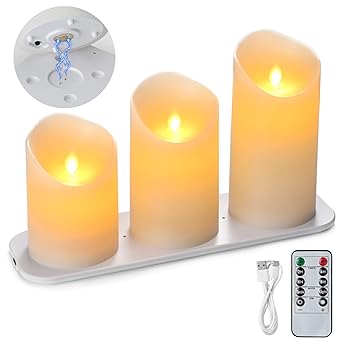 LTETTES Rechargeable Battery Powered LED Glass Cup Pillar Flameless Electric Candles, Real Wax Ivory Candles with Remote For Home Decor, Birthday Gifting , Wedding and any other Decoration-3 SET (H-4