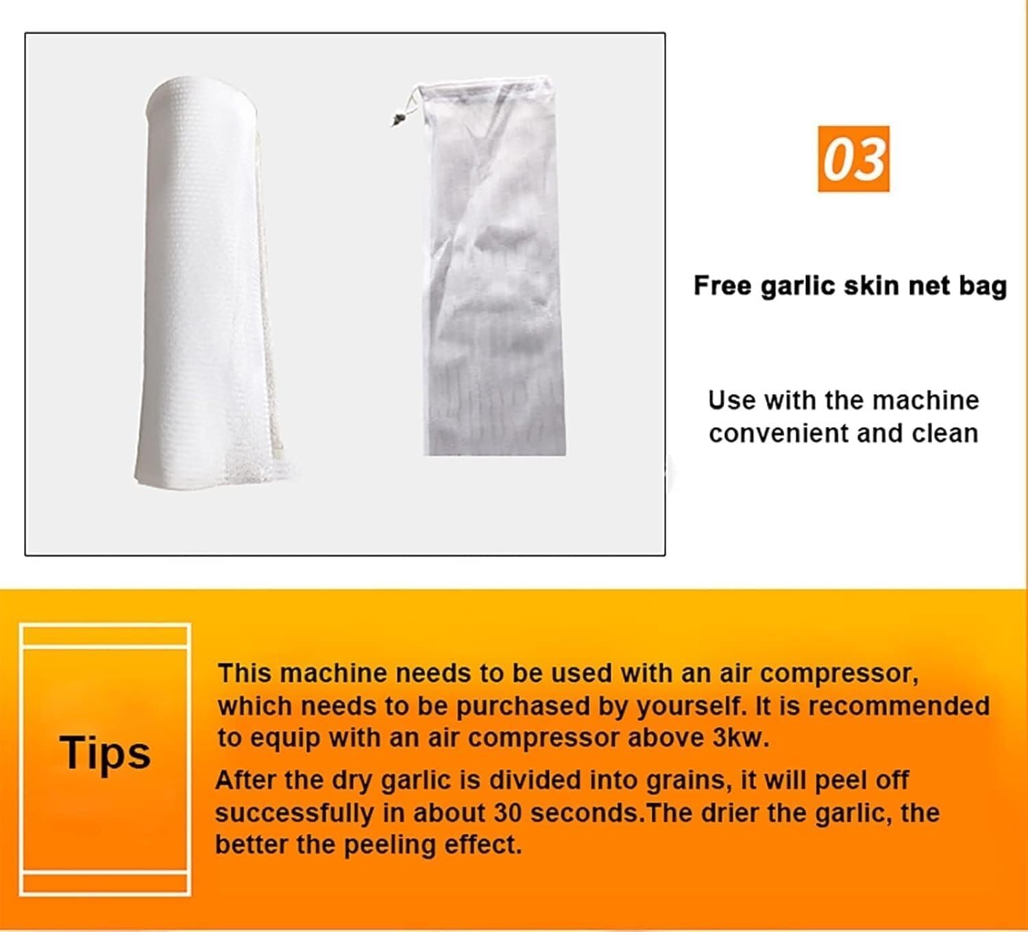 Pneumatic Garlic Clove Peeling Machine, Commercial Automatic Garlic Stripper Machine with Net Bag, Output 50KG/H, Garlic Peeler