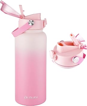 OLDLEY 32oz Insulated Water Bottle with 2-in-1 Straw & Chug Lid, Leakproof Stainless Steel Bottle, Double Wall Vacuum Insulated Water Bottle for Sports, Gym, Travel,Blush Ombre