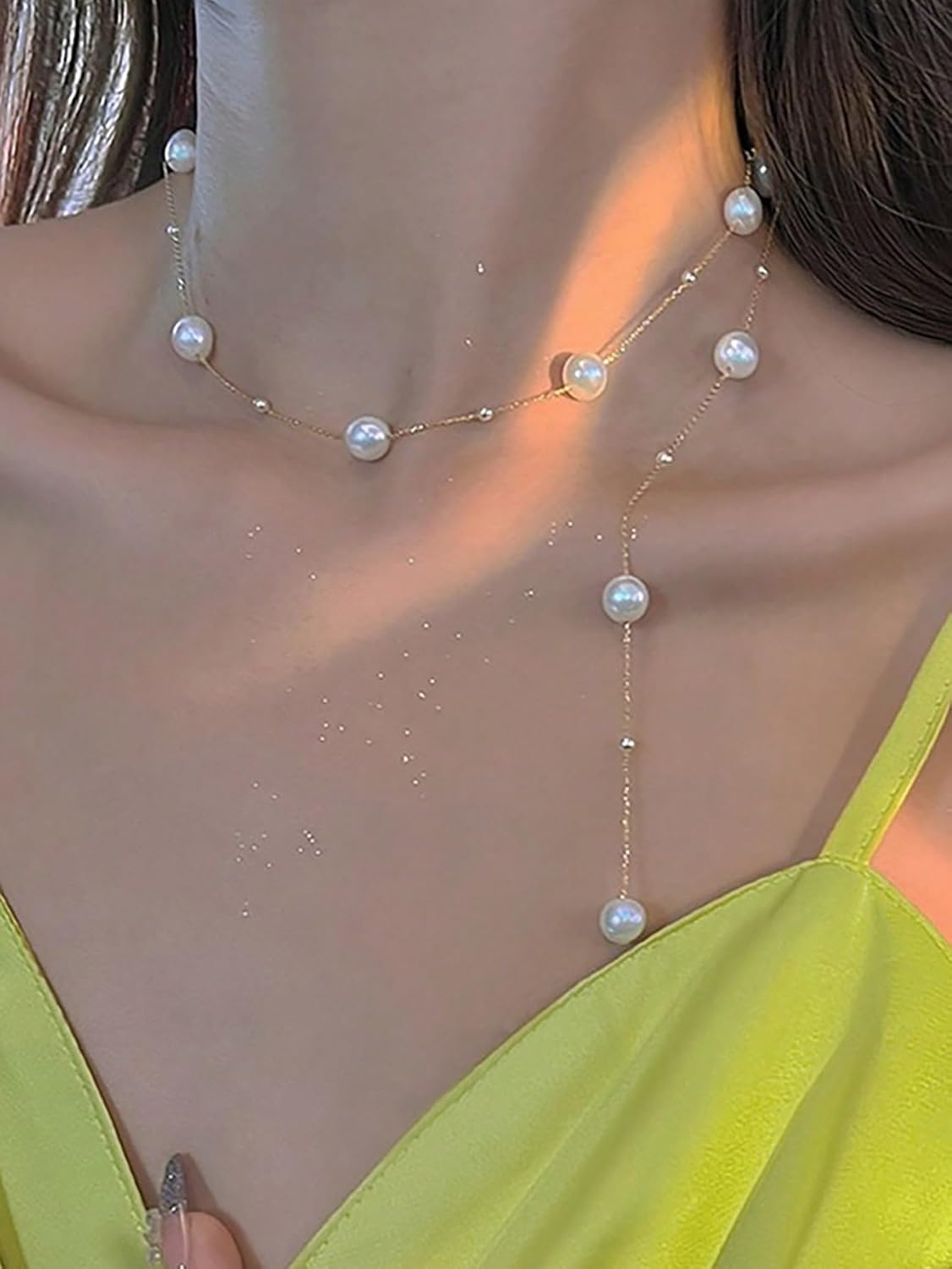 Dainty Pearl Necklaces for Women 925 Sterling Silver Simple White Pearl Drop Y Long Pendant Necklace Pearls Gold Choker Necklace for Mother Bride Birthday Wedding Valentines Day Jewelry Gift - Image 5