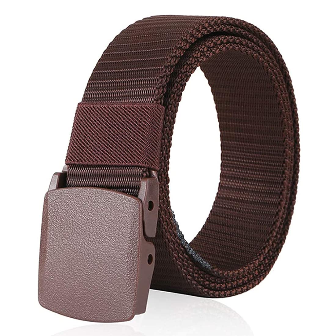 Men's Tactical Belt Nylon Military Style Webbing Belt with Plastic Buckle, brown color-image-31