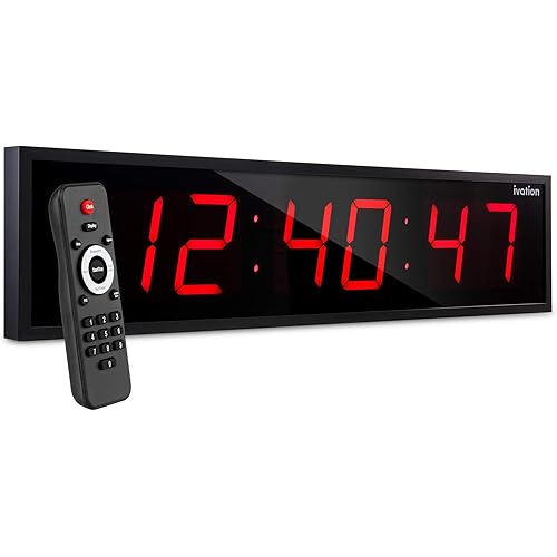 Ivation Oversized 24" Large Digital LED Clock | Big Digital Clock w/Multi-Function Display – Stopwatch, Timer, Alarms, Temp & Date | 6 Brightness Levels, Time Memory & Remote (Red)