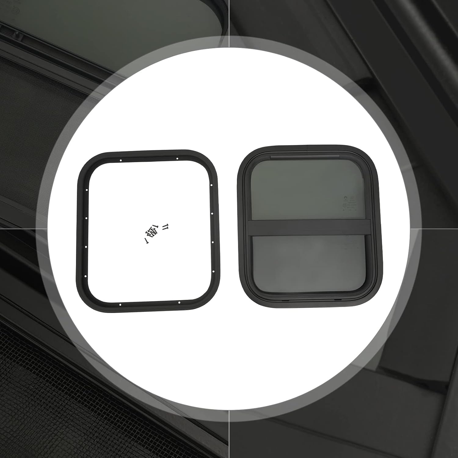 RV Window 14" W X 16" H Vertical Sliding Teardrop Trailer Window W/Mounting Trim Rings Set For 1-1/2" Wall Thickness RV Camper,Cargo,Teardrop,Trailer,Window Door Glass Replacement