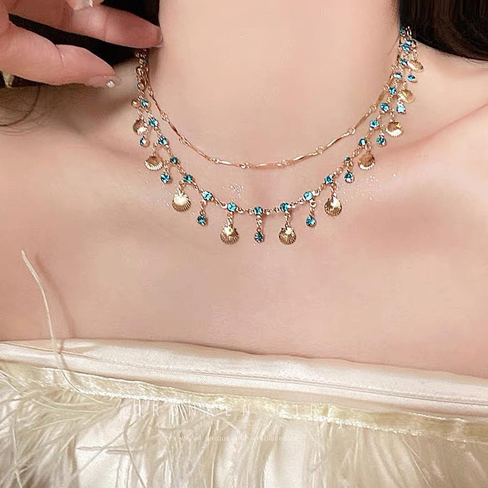 GIGB PBDK Boho Blue Butterfly Crystal Layered Choker Necklace, Sparkling Dainty Gemstone Fine Chain Necklace, CZ Adjustable Beach Holiday Jewelry Gift for Women - Image 2