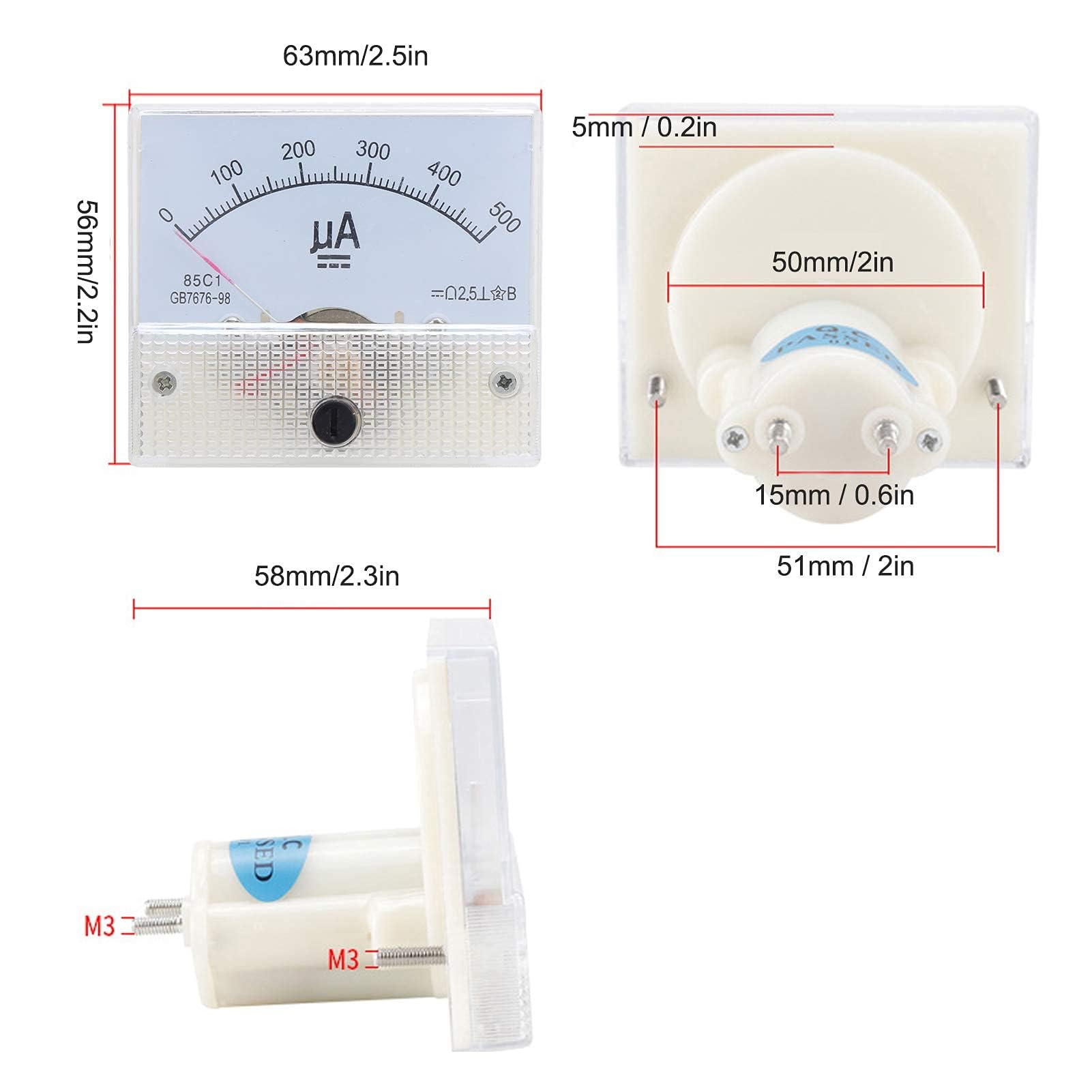 Amperometro Analogico 85C1-A DC 0-500UA Indicatore ABS Pannello Misuratore di Corrente Alta Precisione