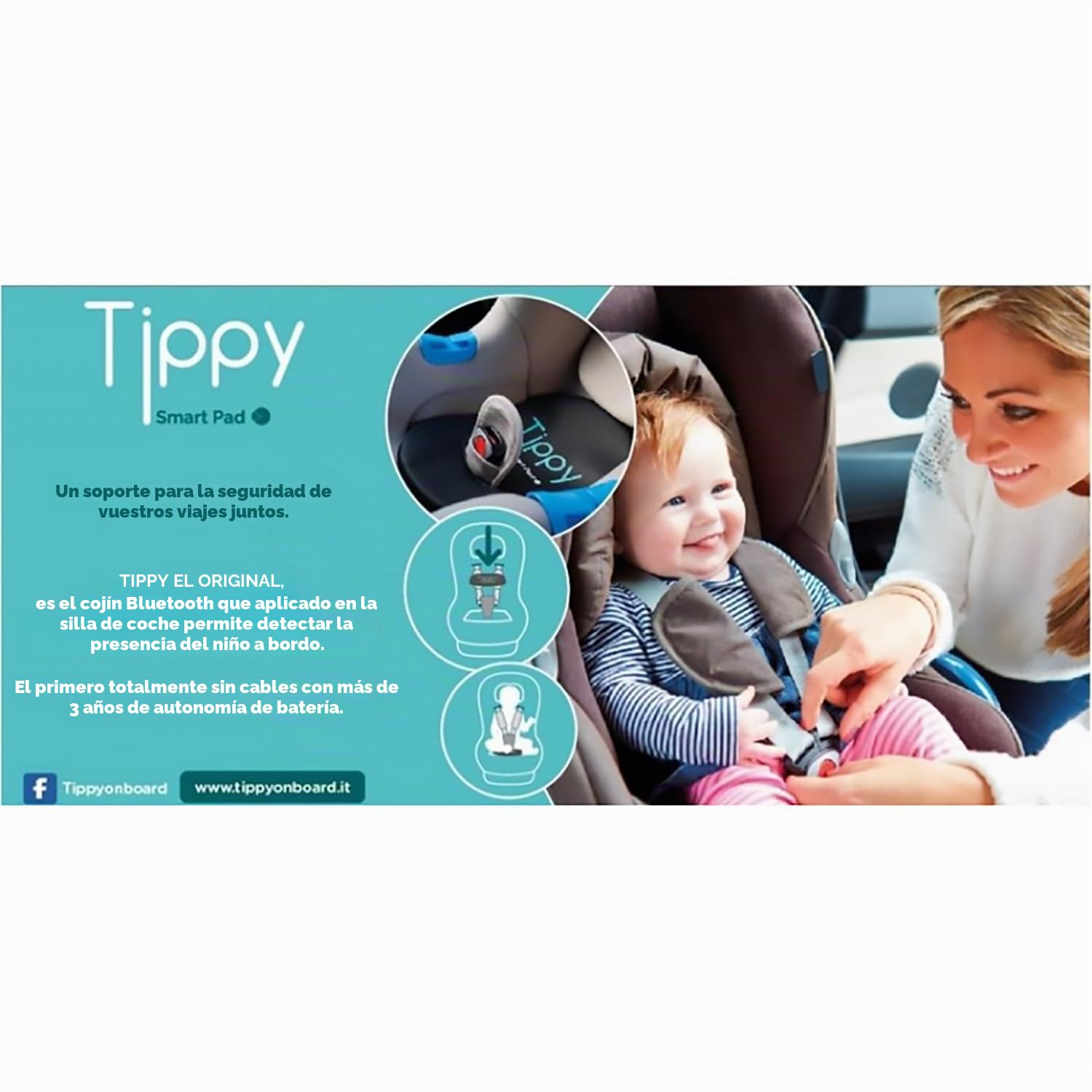 Digicom Tippy Baby Car Seat Smart Pad, Negro