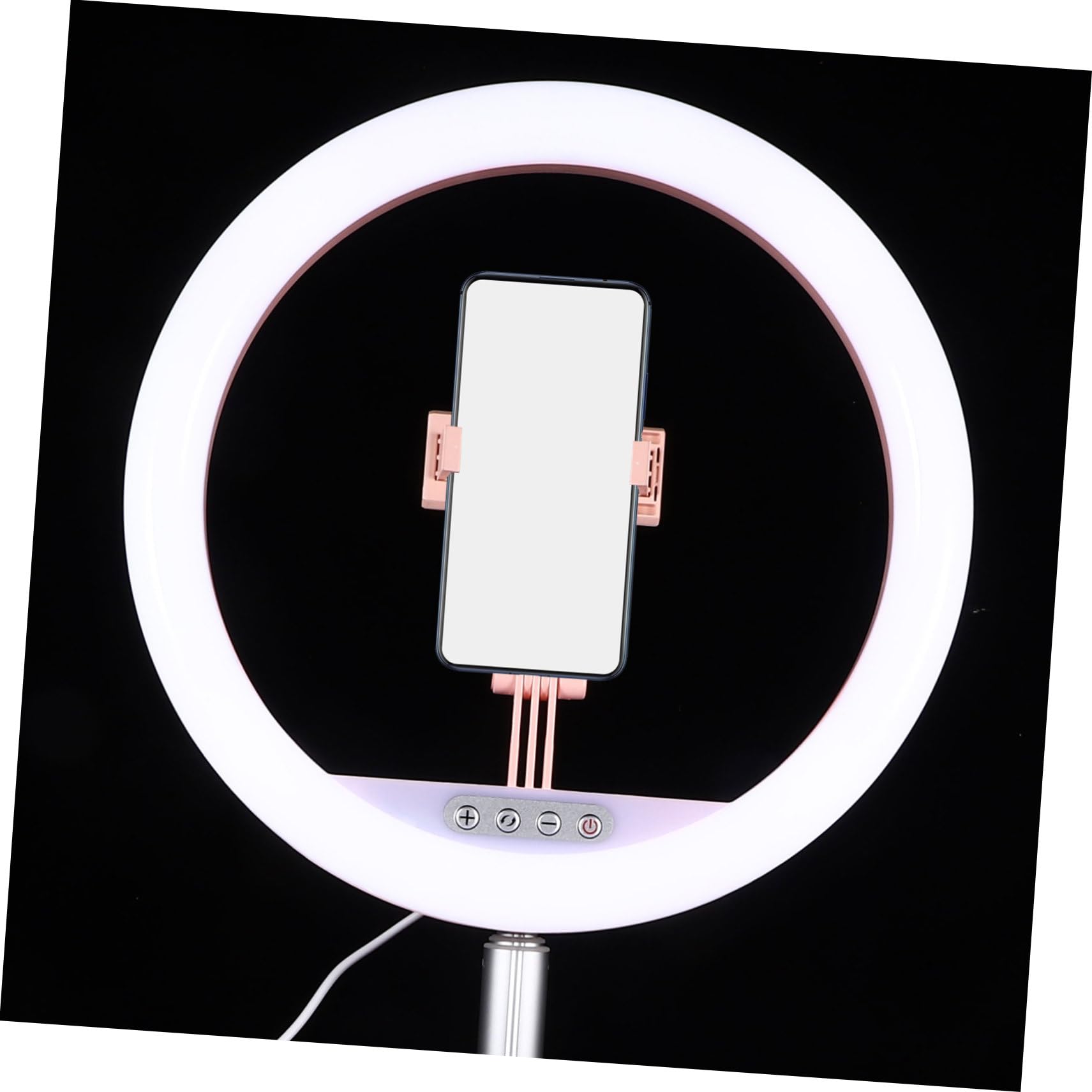 Lurrose Anillo de Luz LED Portátil Rosa Soporte Plegable para Teléfono Móvil, Luz Suave Ajustable 3300-6000k Adecuado para Fotos y Transmisiones en Directo