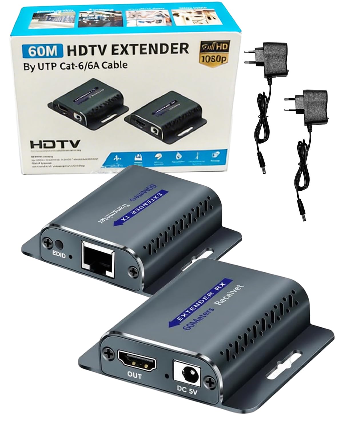HDMI Extender Over CAT5e/6,HDMI Over Ethernet, HDMI Extender Over Single Cat6 Ethernet up to 397Ft Repeater Transmitter Receiver Power on Cat Support Full 1080p (Grey and Blue 197ft)-picture-27