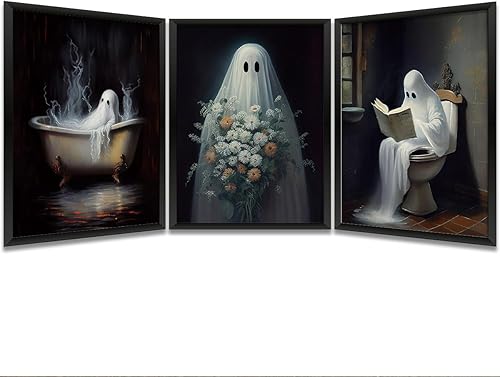 3 piezas divertidas de fantasmas para baño, decoración de baño, accesorios de baño, impresiones para el hogar, granja, oficina, inodoro, dormitorio,