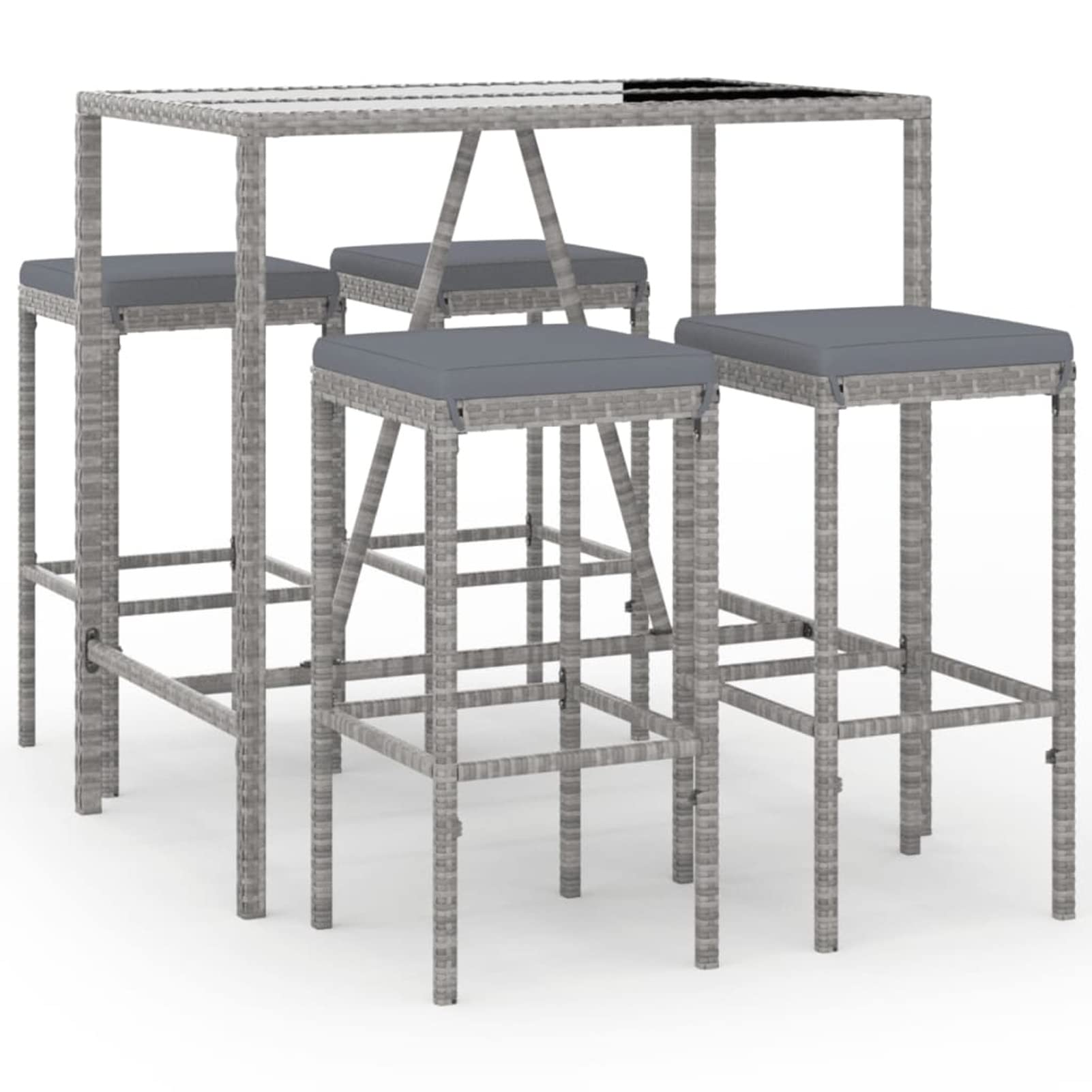 Gecheer Set Bar da Giardino 5 pz con Cuscini in Polyrattan,Tavolo Bar con Sgabelli,Mobile Bar per Esterno,Set Tavolo e Sedie da Bar Esterno,Tavolo e Sgabelli da Bar Grigio