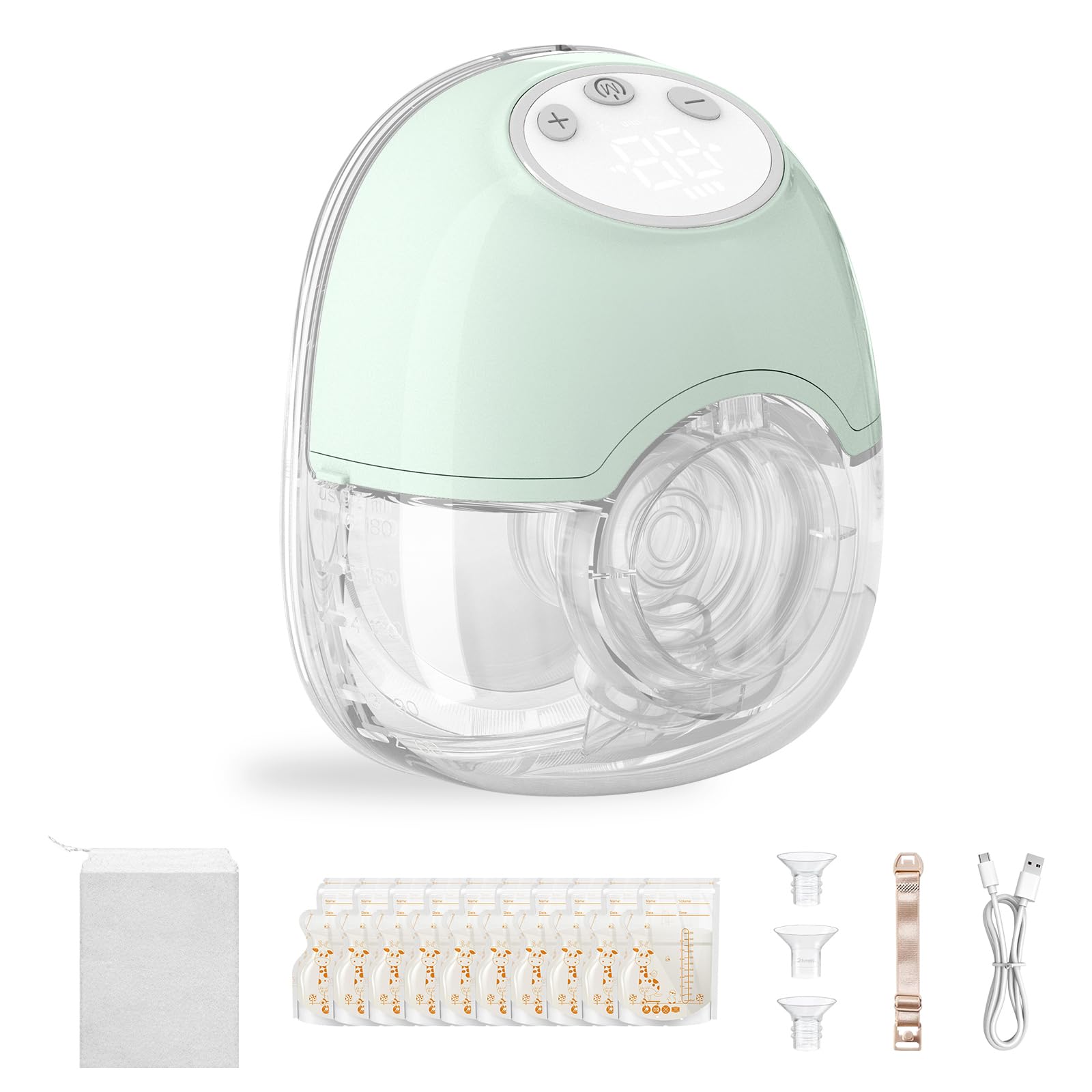 TOPCHANCES Electric Breast Pump,Wearable Hands Free Electric Pump,4 Modes 12 Levels,Portable Lightweight Pump 17/19/21/24mm Comfortable Flange,Leak-Proof and Ultra-Quiet,BPA Free(Green-1PC)
