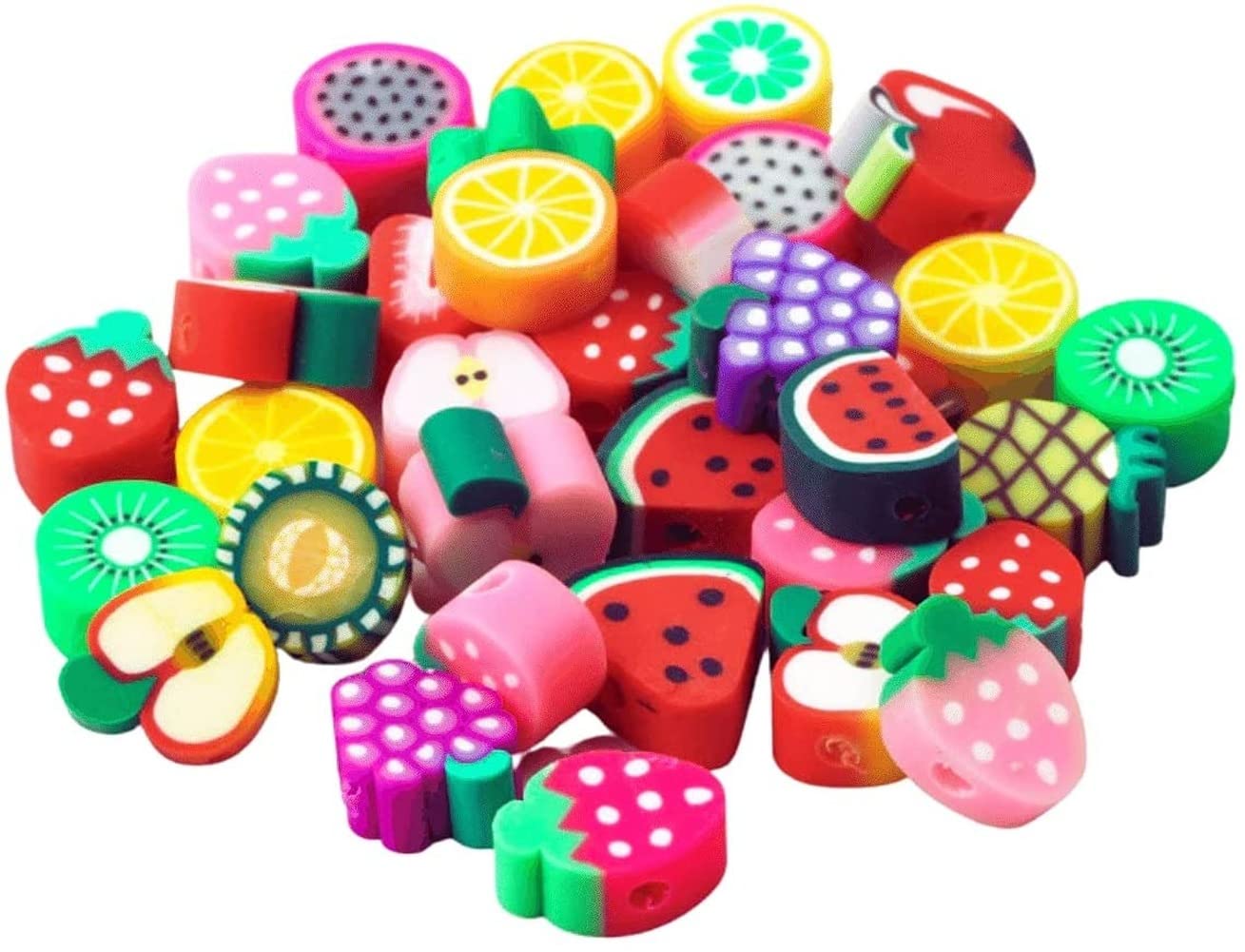 PULABO Fruit Beads 40 Pieces 10mm Polymer Clay Fruit Beads Random Mix, Bracelets Making, Set Kids Adults Convenient
