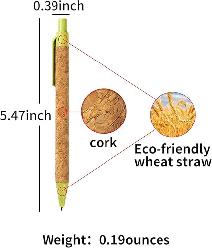 Miniatura 3 de jinfusi Bolígrafos de paja de trigo (paquete de 30), corcho ecológico y bolígrafo reciclado, tinta negra, productos sostenibles, juego de bolígrafos