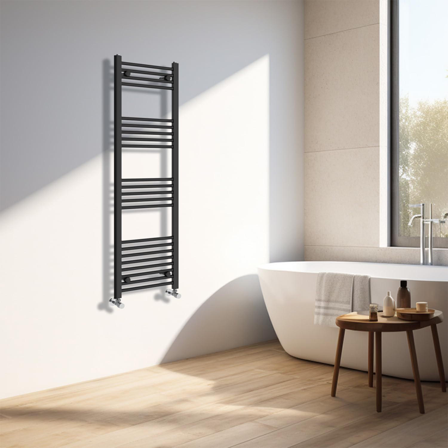 NRG Black Heated Towel Rail Straight Designer Bathroom Radiator - 1400×400mm