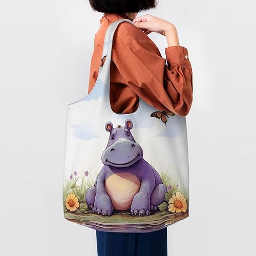 Miniatura 6 de Bolsa de lona con estampado de mariposa e hipopótamo, bolsa de mano estética, bolsa de compras reutilizable para mujeres y hombres, bolsa de regalo,