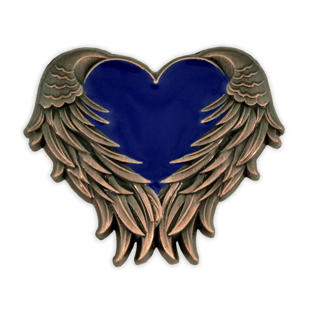 Heart with Angel Wings Enamel Lapel Pin – Enamel Heart Lapel Pin with Antique Gold or Nickel-Plated Angel Wings – Heart Wing Badge with Secure Clutch Back