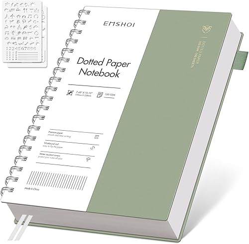Miniatura 69 de EMSHOI Cuaderno de puntos en espiral A4, 150 hojas (300 páginas), diario de cuadrícula de puntos de 3.53 oz/m², tapa blanda impermeable, diario