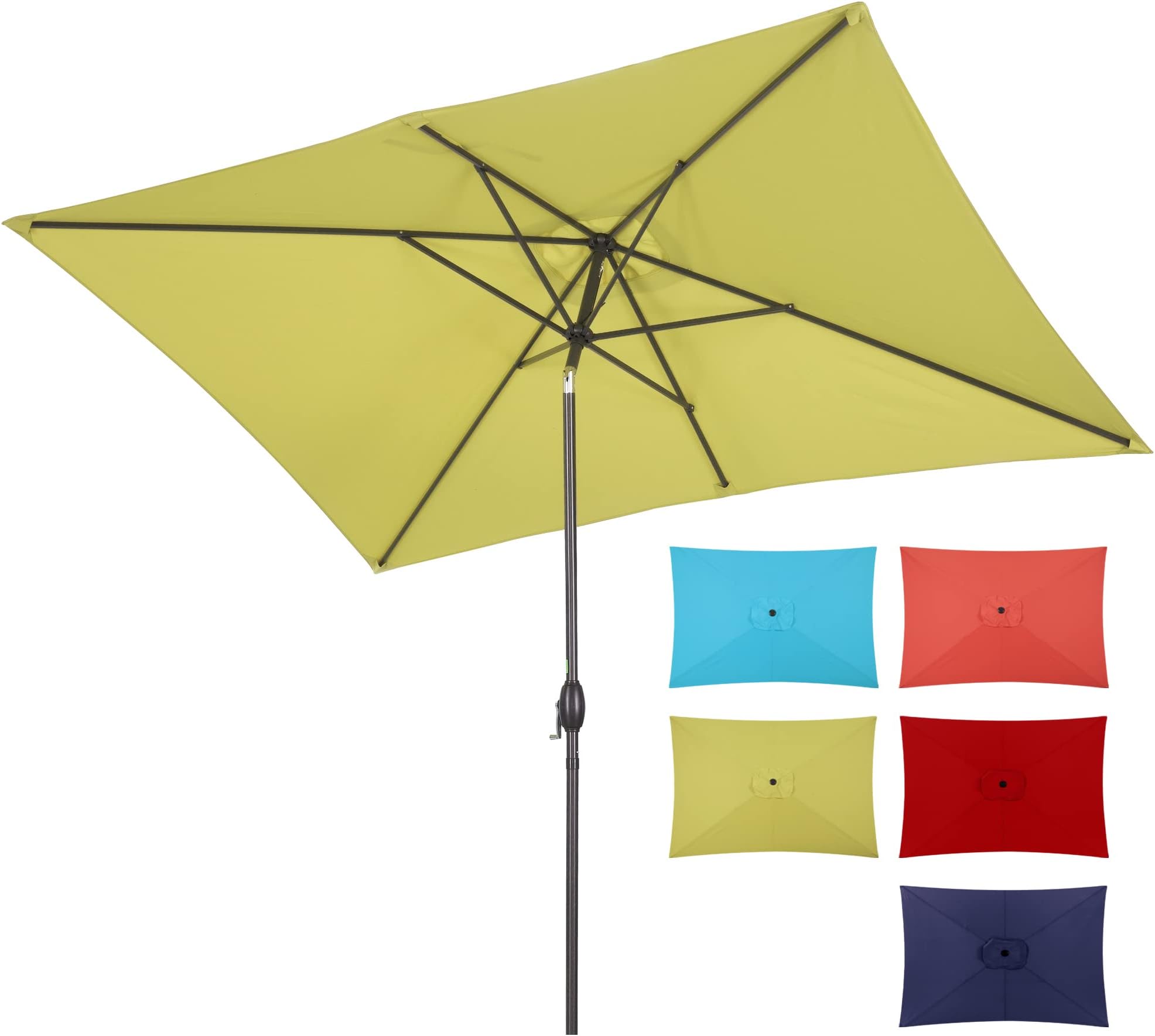 SUNVIVI OUTDOOR10 x 6.5 Ft Rectangular Patio Umbrella Aluminum Pole, Outdoor Table Market Umbrella with Crank, 6 Steel Ribs, Polyester Canopy