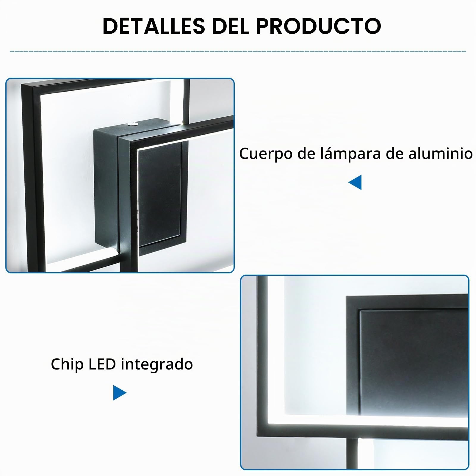 34W 3825LM Aplique Pared Interior LED Blanco Frío 6500K 41CM Negro | Moderno Lámpara de Pared de Aluminio Decorativo, Rectángulo Luz de pared para Dormitorio Sala de Estar Pasillo