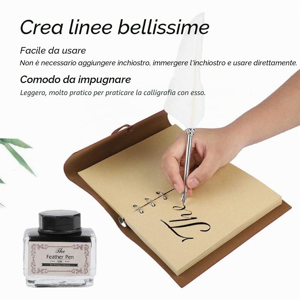 VBESTLIFE Penna stilografica, penna stilografica vintage, taccuino in pelle di inchiostro, confezione di cancelleria (bianco)