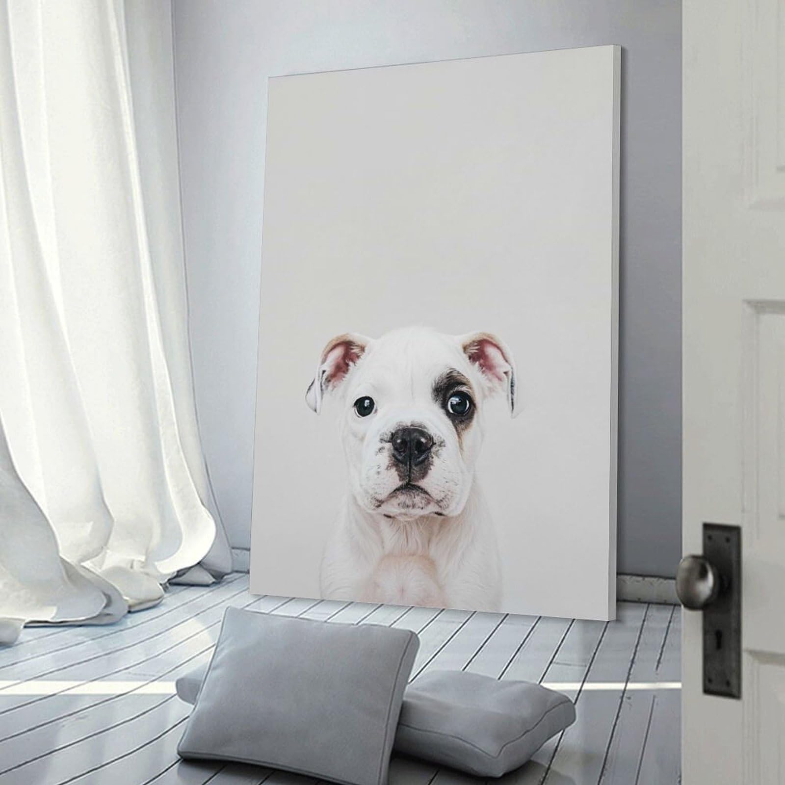 Junmoney Frame-Style-3 Canvas Wall Art Cute Baby Bulldog, 08X12inch(20X30cm), For Living Room, Bedroom, Office Or Hallway, Decorative Artwork With Broad Appeal