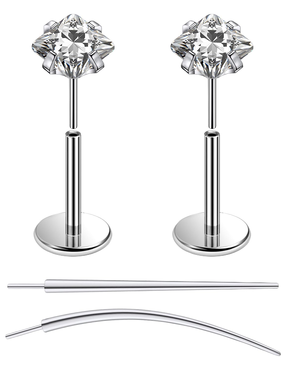 Oicctyzio F136 Titanium 20/18/16G Threadless Flat Back Stud Earrings Nose Rings Lip Labret Medusa Monroe Piercing Jewelry with Taper for Women Men