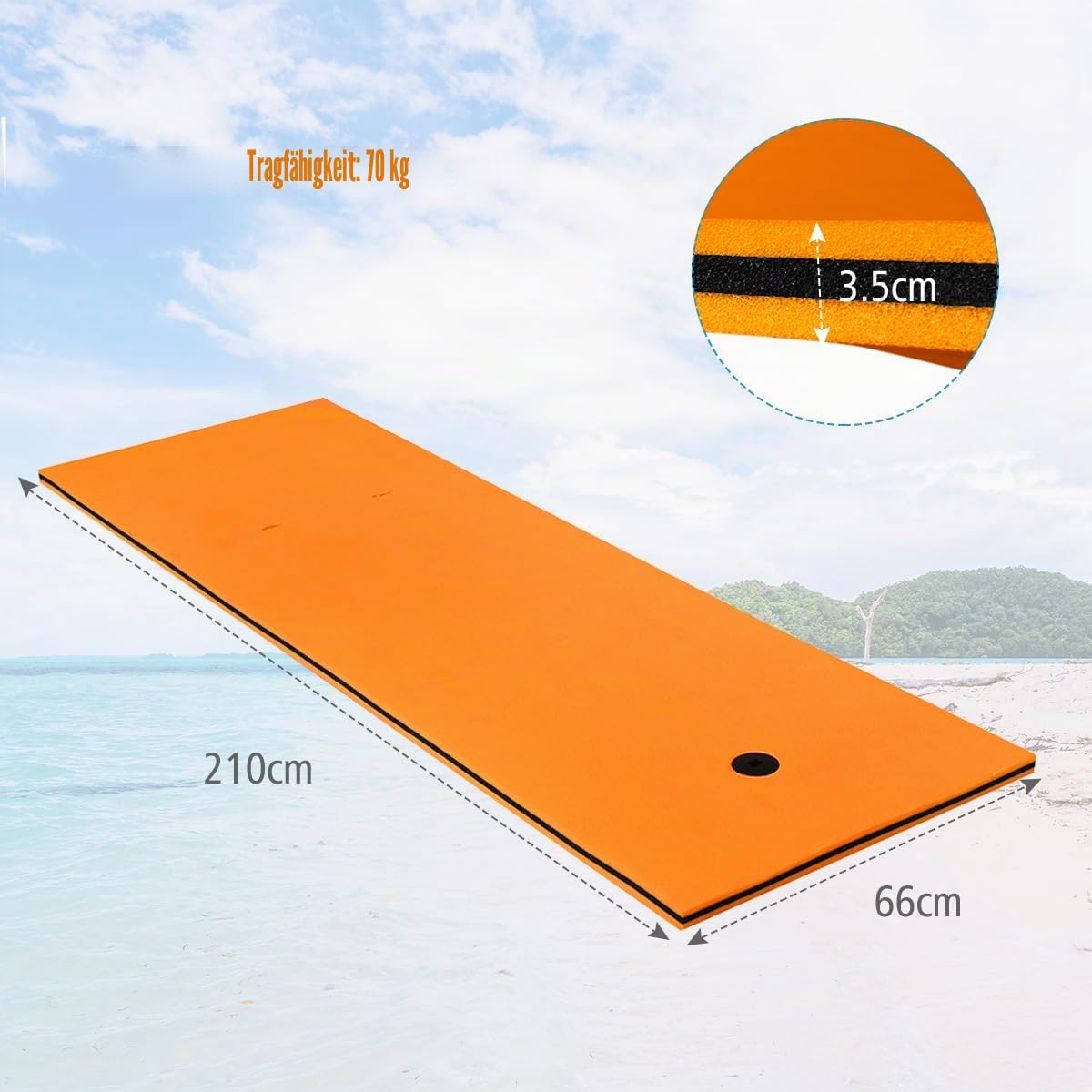 HOMASIS 350 x 180 cm Wasserhängematte für 4-6 Personen, aufrollbare Schwimmmatte bis zu 400 kg, schwimmende Wassermatte aus XPE-Schaum, Wasser Hängematte für Meer, Pool & See