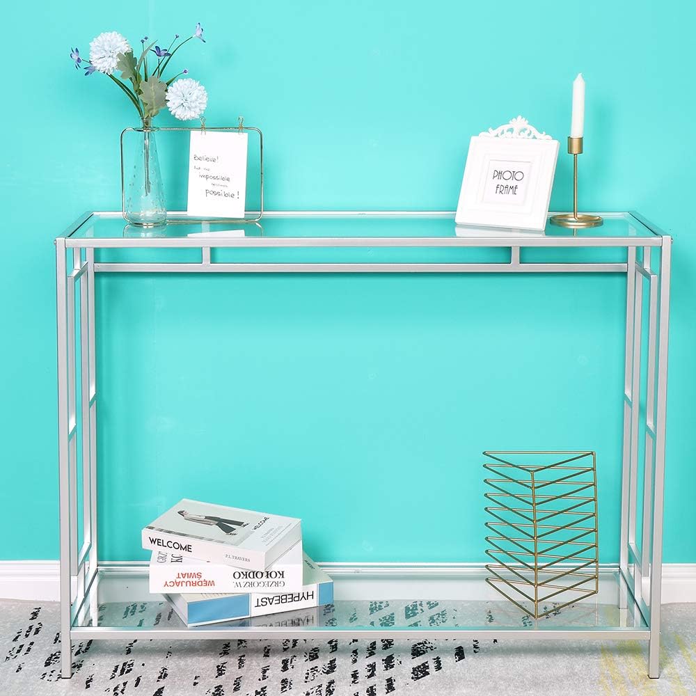 SSLine Modern Elegant Glass Console Table Stylish Narrow