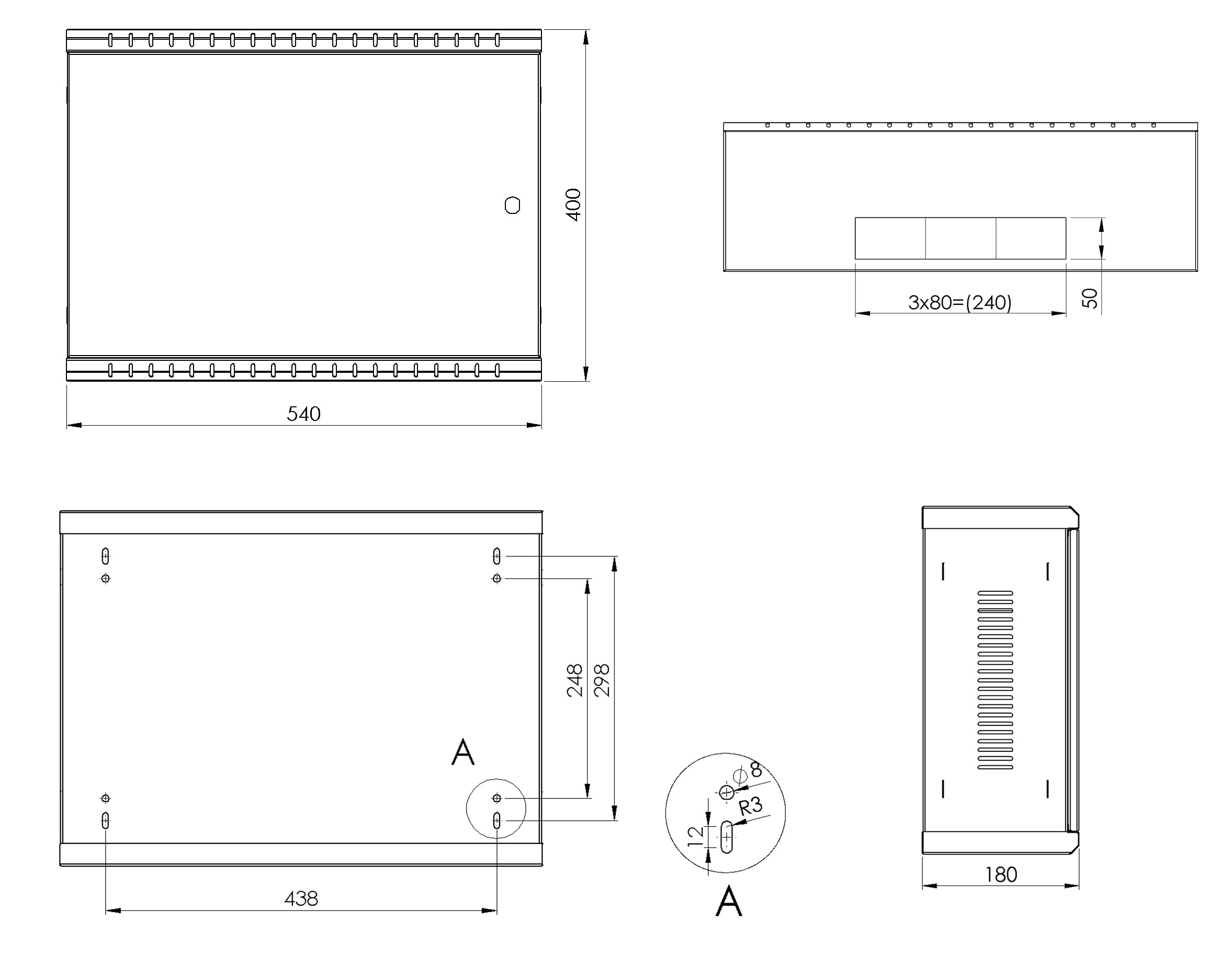 19 Zoll Netzwerkschrank 3 HE tiefenverstellbar 300 mm Einbautiefe RAL 9005 | Stahlblech, Made in Europe, platzsparend
