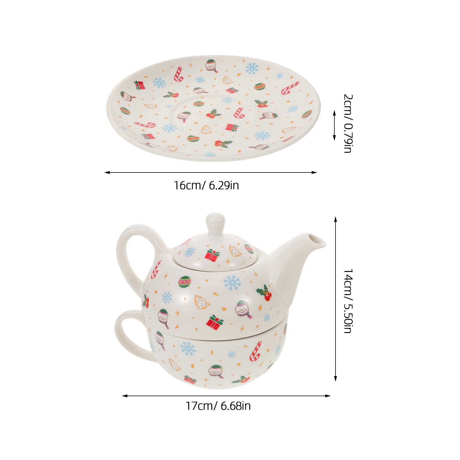 UKCOCO Zestaw ceramicznych naczyń do herbaty na Boże Narodzenie - Porcelanowy czajniczek i filiżanka ze spodkiem - Kubki do kawy - Świąteczne naczynia do herbaty, kawy i wody
