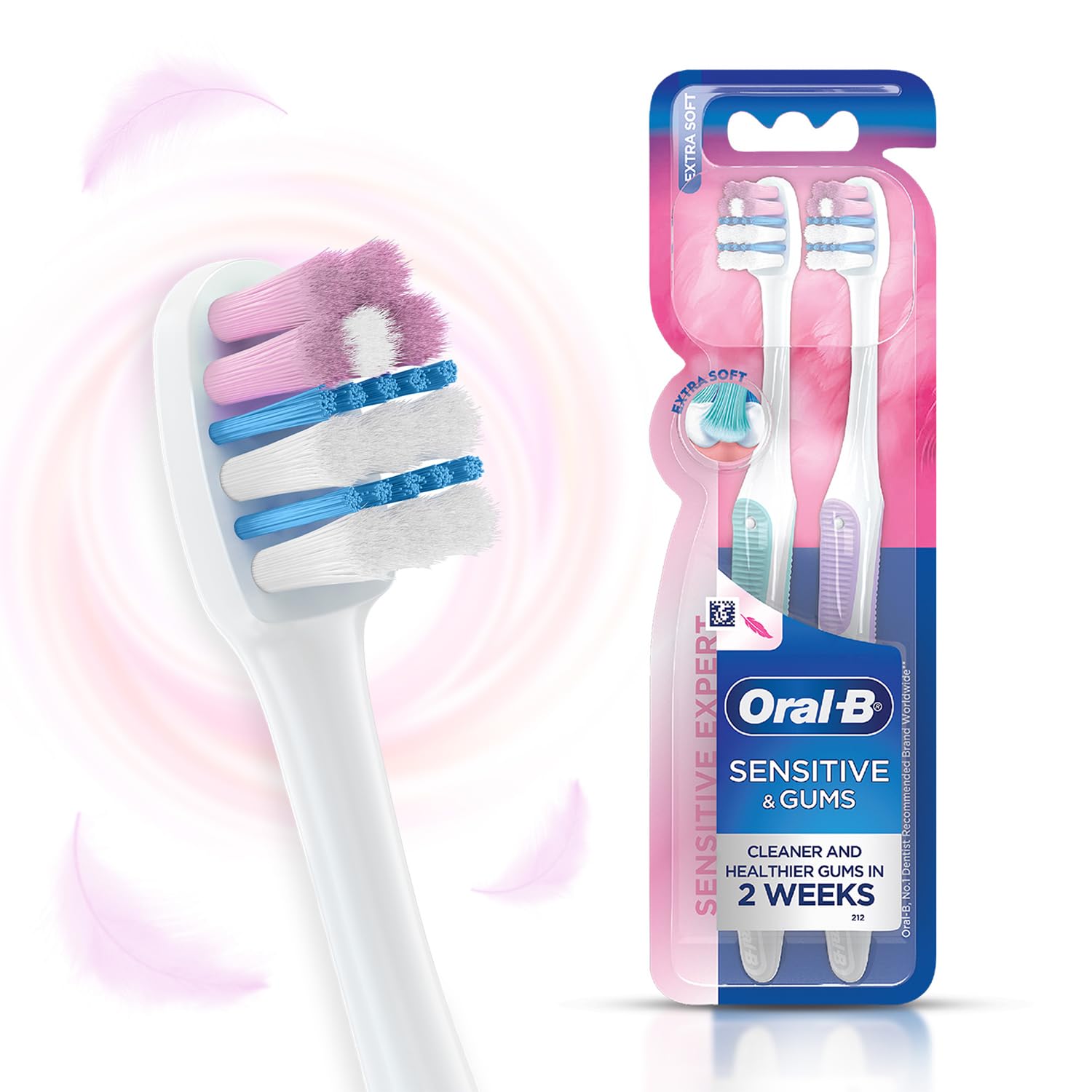 Oral-B Sensitive Expert Ultra Soft Toothbrush For Adults, Sensitive Teeth and Healthier Gums, Ultra Soft Bristles, Multicolour Tooth Brush Set, Oral B Dentist Recommended Brand (Pack of 2)