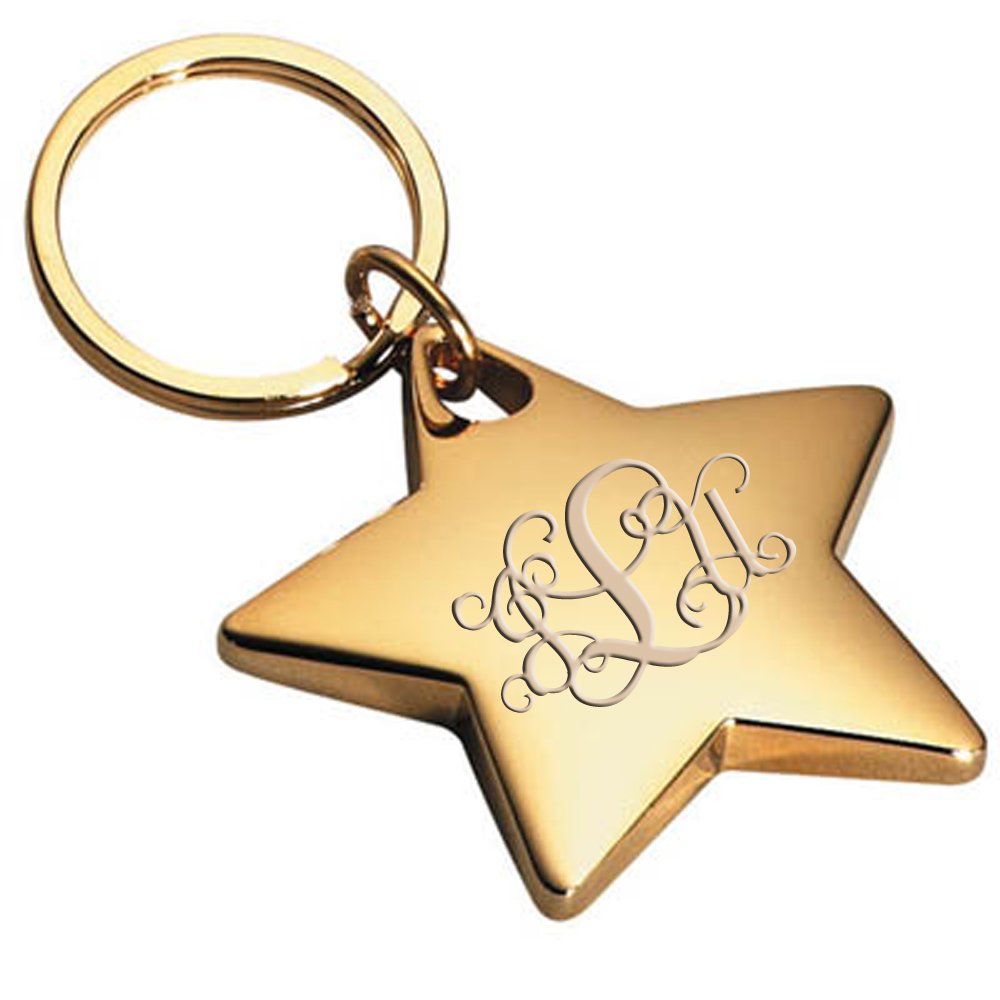 Personalized Gold Star Keychain Engraved Free - Ships from USA