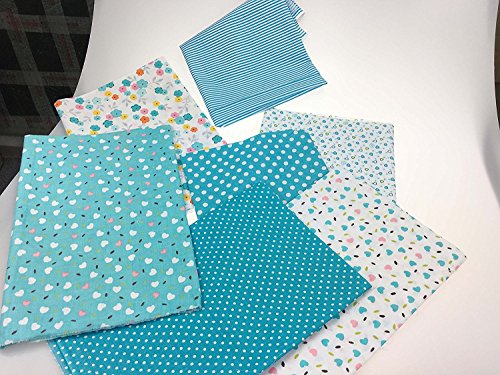 Quilting Fabric, Misscrafts 7pcs 50 x 50cm Cotton Blending Textile Craft Fabric Bundle Fat Quarter Patchwork Pre-Cut Quilt Squares for DIY Sewing Scrapbooking Dot Floral Pattern (Blue) - Thumbnail 6