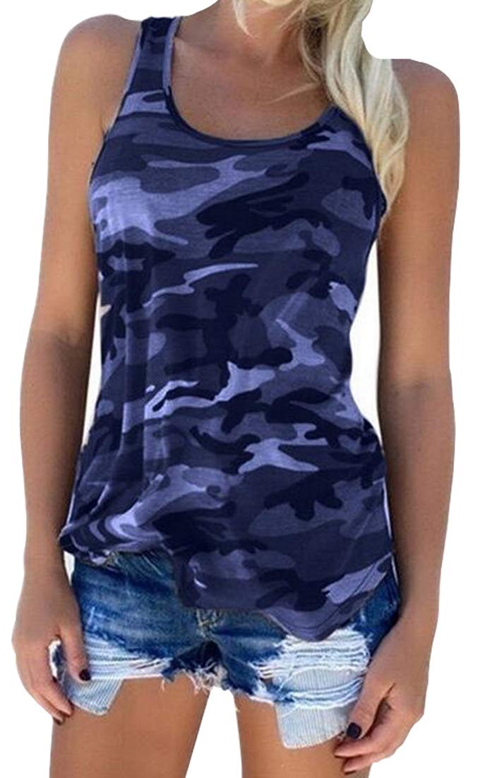 Cute Camo Tank Flowy Athletic Shirts Running Muscle Shirts Workout Gym Clothes Racerback Camo Tank Tops for Women