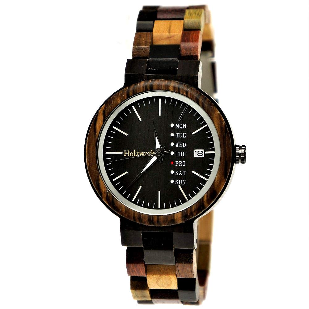 Handmade Matrix Women's Watch Eco Natural Wooden Watch Wooden Bracelet Watch Brown Black Zebra Pattern Analogue Quartz Watch Future Edition Date and Day of the Week Display