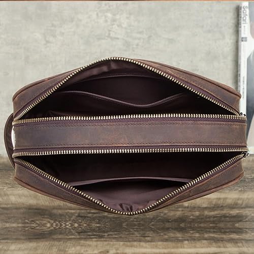 Miniatura 9 de YIORYO Neceser para hombre, bolsa de afeitado de cuero para hombres, bolsa de aseo de cuero para hombre, kit de cuero Dopp para hombres, bolsa de