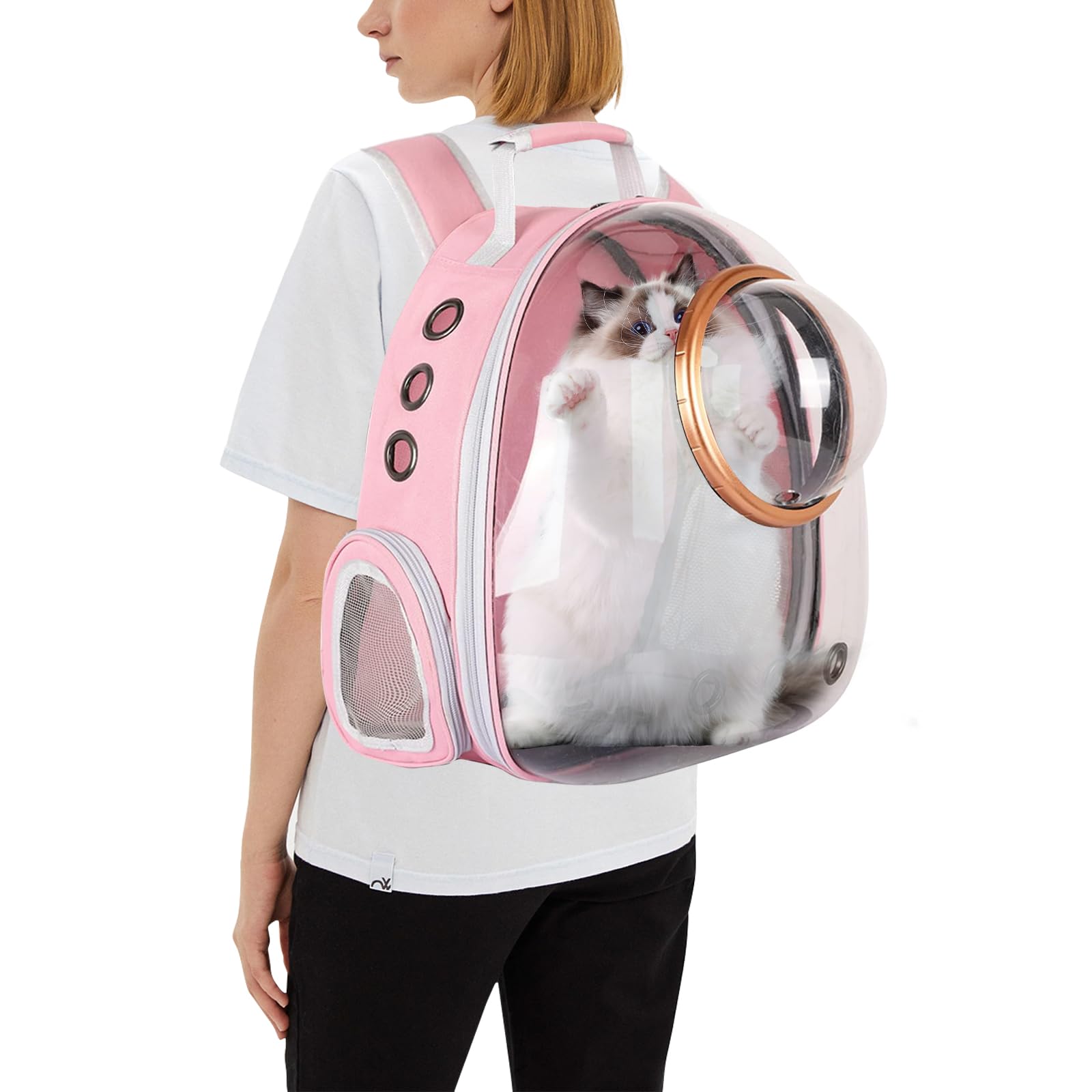 PETCUTE Mochila Cápsula Espacio para Mascotas,Transpirable Mochila para Gatos Al Aire Libre,Mochila Gato y Perros con Correa de Seguridad Interna,Portador De Mascotas para Viajes Senderismo